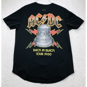 ACDC Baseball Jersey Men M Back In Black Tour 1980 Concert Band Rock Mesh Button